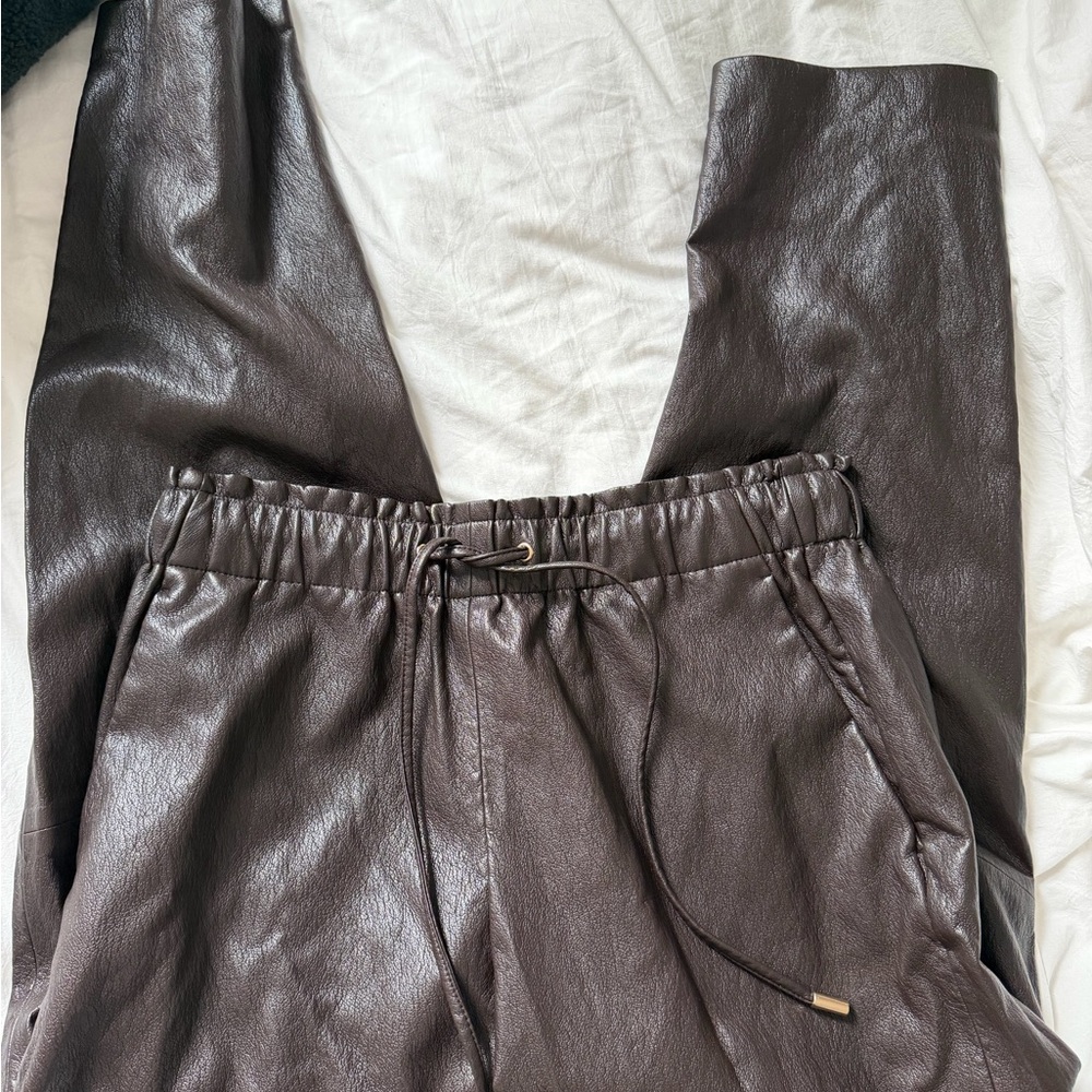 Zara Dark Brown Faux Leather Jogger Pants